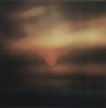 Abstract sunset painting with warm orange and dark moody tones